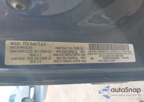 2015 Ram Promaster City Tradesman Slt from USA, damaged, VIN ZFBERFBT6F6A69938